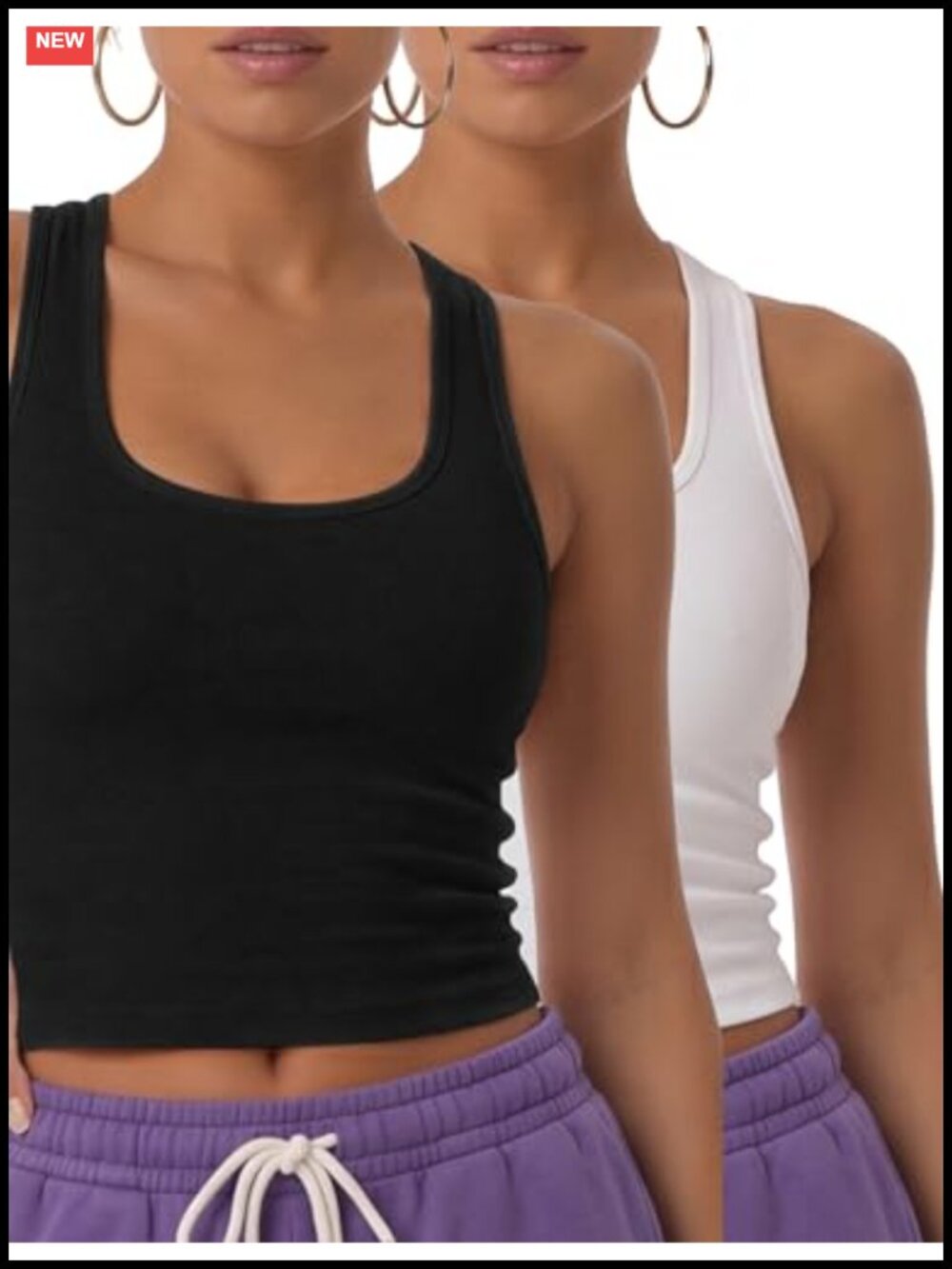 2pc Womens Cotton Crop Tank Tops Racerback Sleeveless Slim Fit